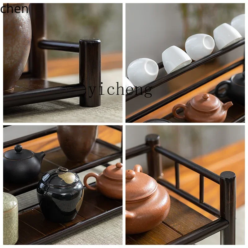 HXL Antique Shelf Kung Fu Tea Cup Storage Rack Draining Teapot Tea Ware Teapot Holder