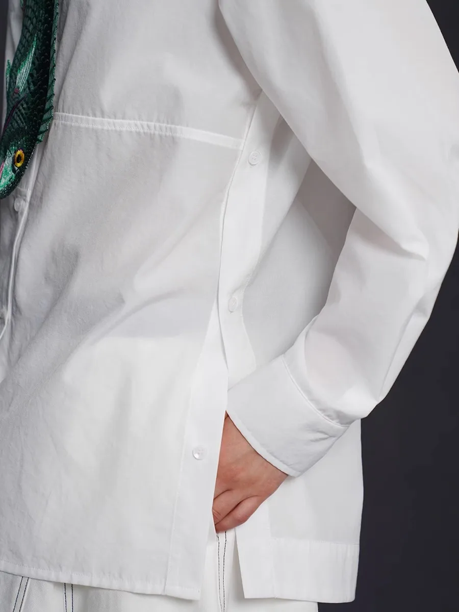 Camicia da donna ampia casual in tinta unita con struttura di separazione dei bottoni, comoda manica lunga in morbido cotone bianco nero rosa