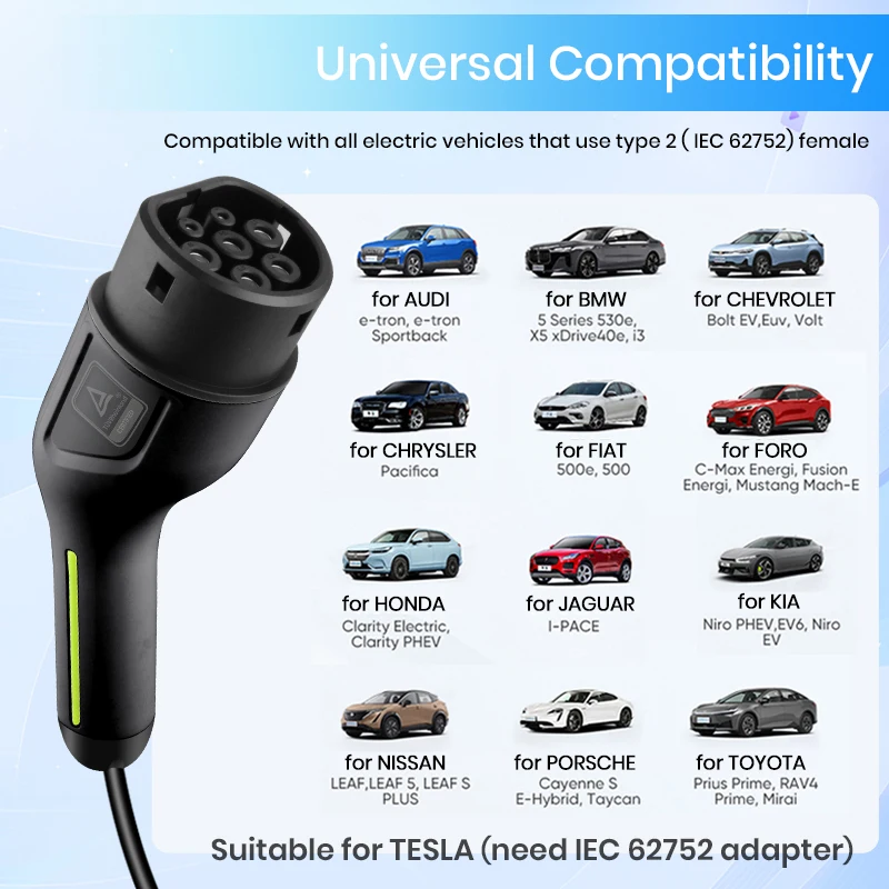 Junsun ev charger wallbox 7kw 32A 3.5KW 16A 3Phase 11KW 16A 22KW 32A Type 2 Car fast charging plug to plug chargeur for tesla