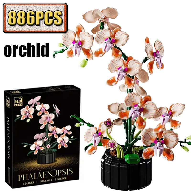 

Simulation Orchid Flower Building Blocks Set - DIY Home Decoration Kit for Adults Girlfriends Valentine's Day Gifts 866 PCS