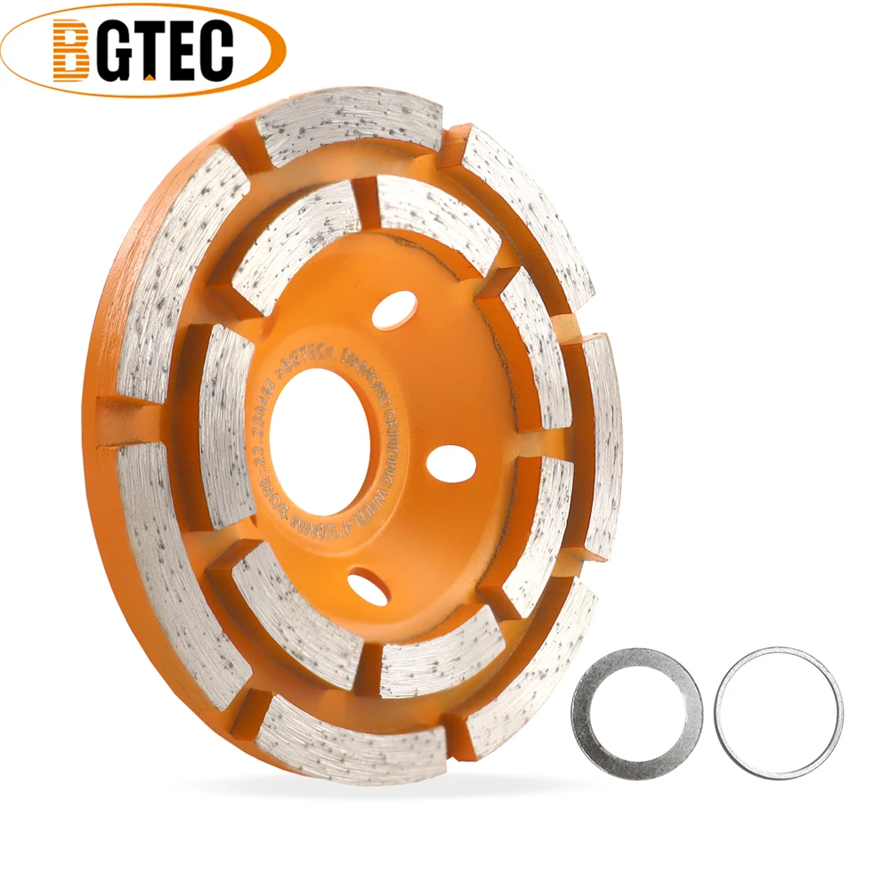 BGTEC 2pcs Dia4/4.5/5/7 Inch Hot Pressed Diamond  Double Row Grinding Wheels For Concerte Tile Marble Masonry Polishing Cup Disc