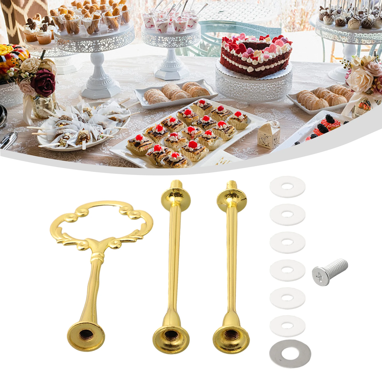 1 Set 2/3 Tier  Cake Plate Stand Cupcake  Fittings Silver Golden Wedding Party  No Plate Hardware Rod  Tool Cake Plate Stand