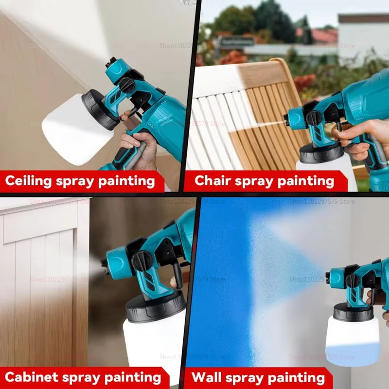 Cordless Paint Sprayer 18V Battery Powered Paint Gun for Home Fence Furniture Cabinets Walls Car DIY Painting Tools(No Battery)