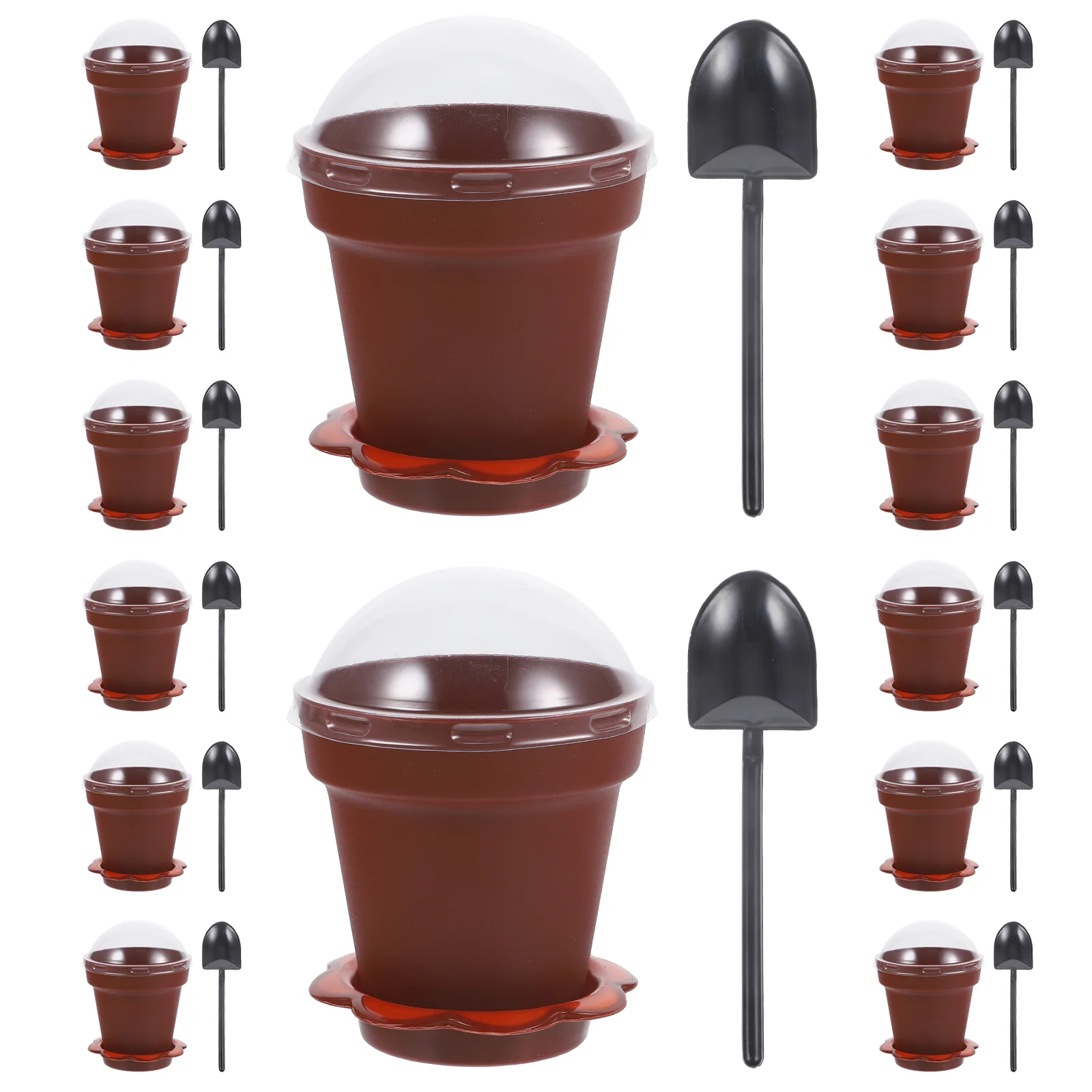 20 Sets Brown Plant Pot Spatula Set Small Flowerpot Dessert Ice Cream Yogurt Cake Mousse Ice Drink Cup Pudding Flowerpot Shaped