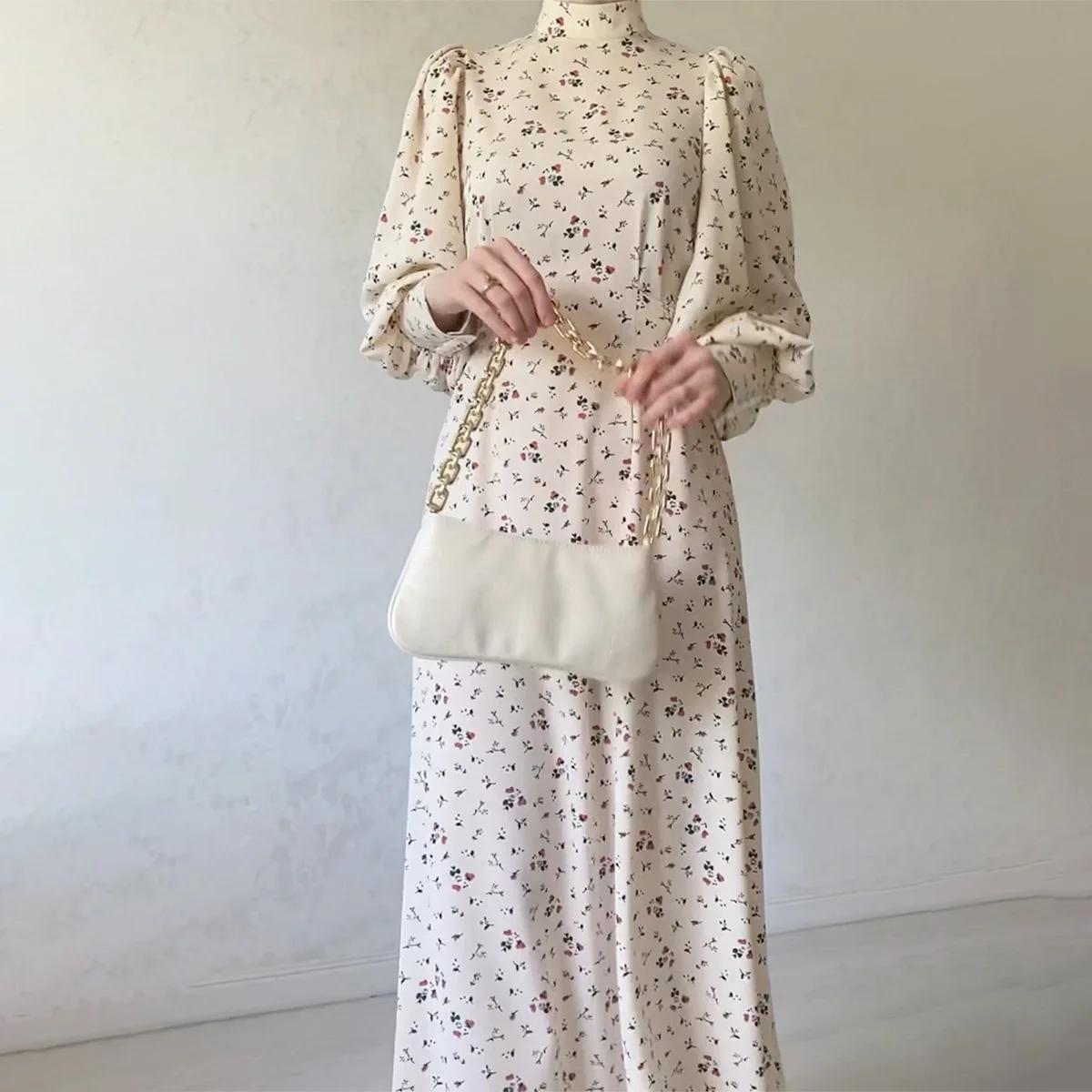 

2026 Spring Gentle Wind Loose Lace-up Floral Dress Meter Sense Long Sleeve Long Dress