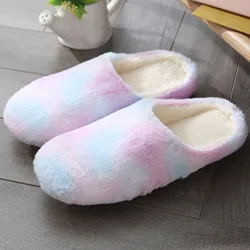 2023 Women Winter Indoor Warm Slippers Couples Fashion Tie-Dye Non-slip Soft Bottom Cotton Shoes Comfort Bedroom Slippers