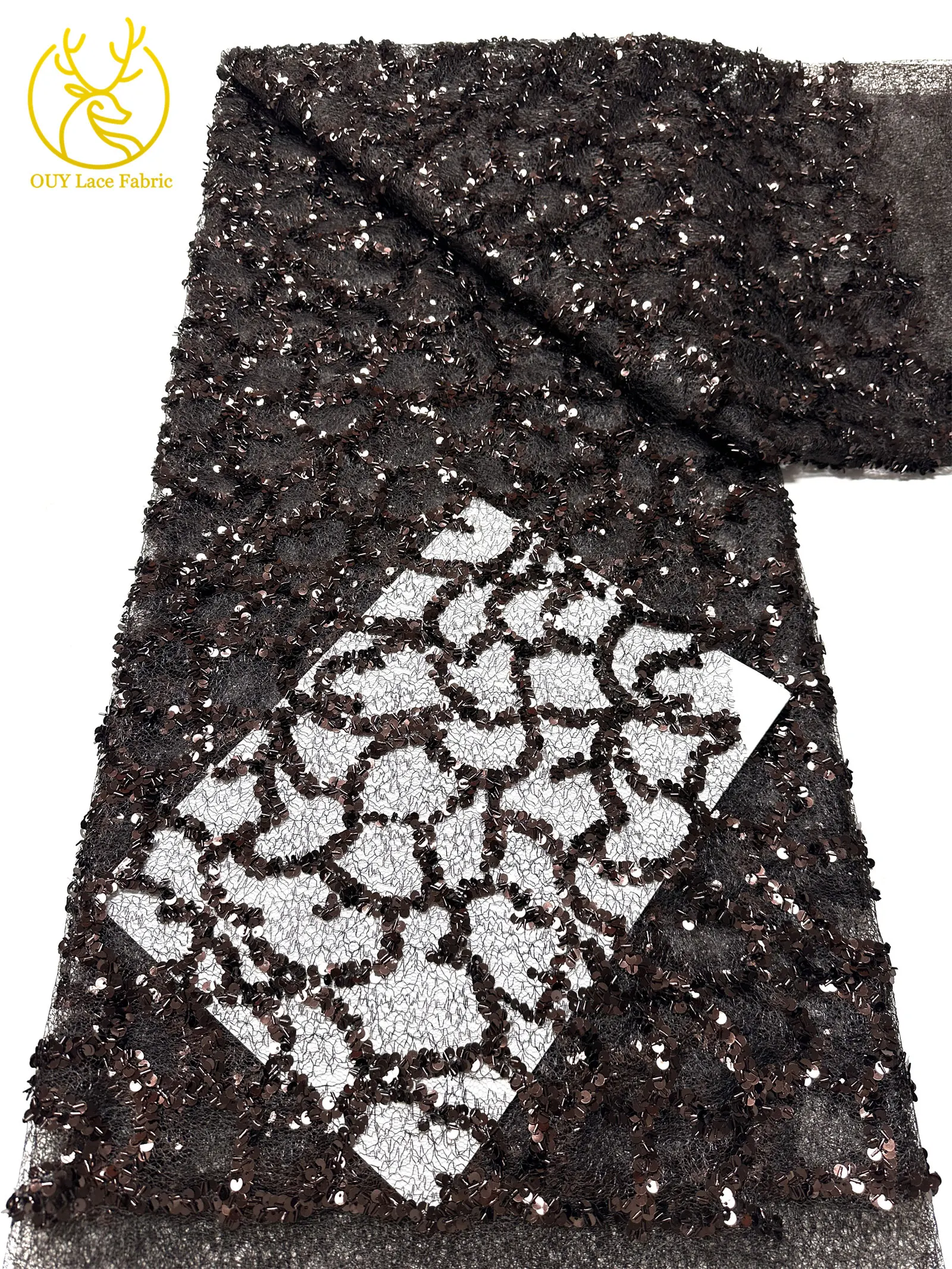 Großhandel Französischer Spitzenstoff 2026 Hochwertiger afrikanischer nigerianischer Pailletten-Spitzenstoff, geeignet für Partykleid-Nähmaterial – Detail 15
