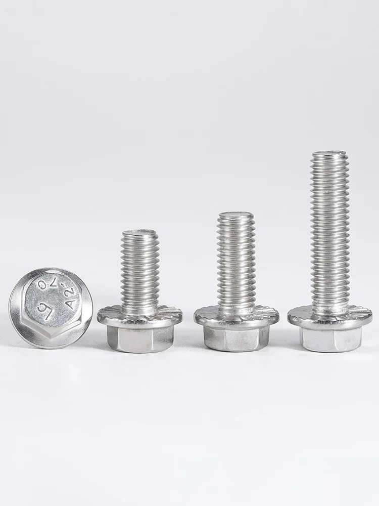 M4 M5 M6 M8 M10 M12 304 A2-70 / 316 สแตนเลส GB5789 หกเหลี่ยมหัว Serrated หน้าแปลนสกรู Hex เครื่องซักผ้าหัว Bolt