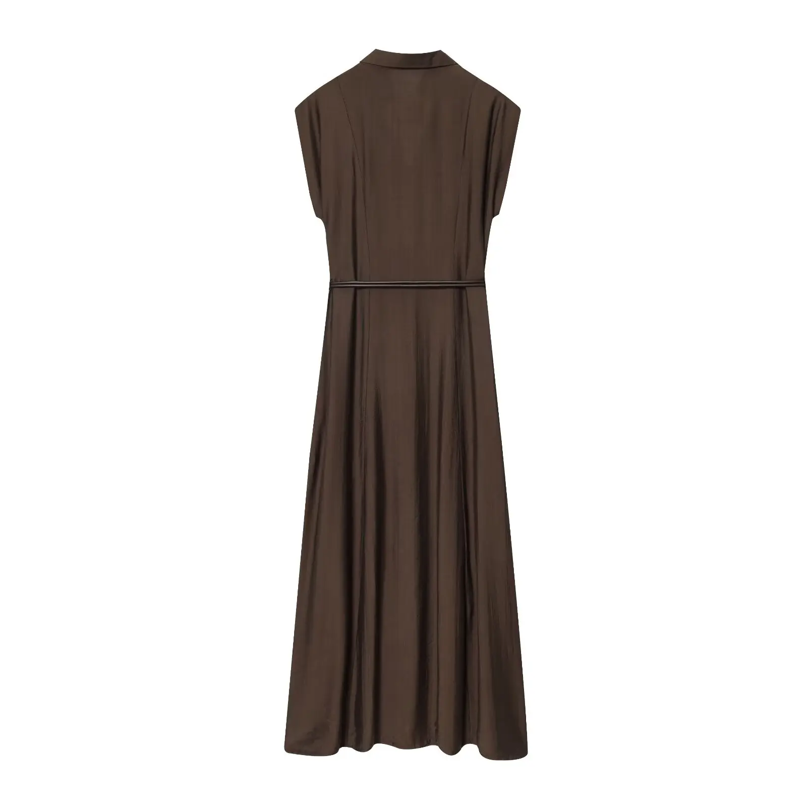 فساتين KONDALA Brown Chic لخريف 2025 للسيدات غير رسمية وشاحات بدون أكمام طويلة ثنيات فساتين نسائية عتيقة على الموضة