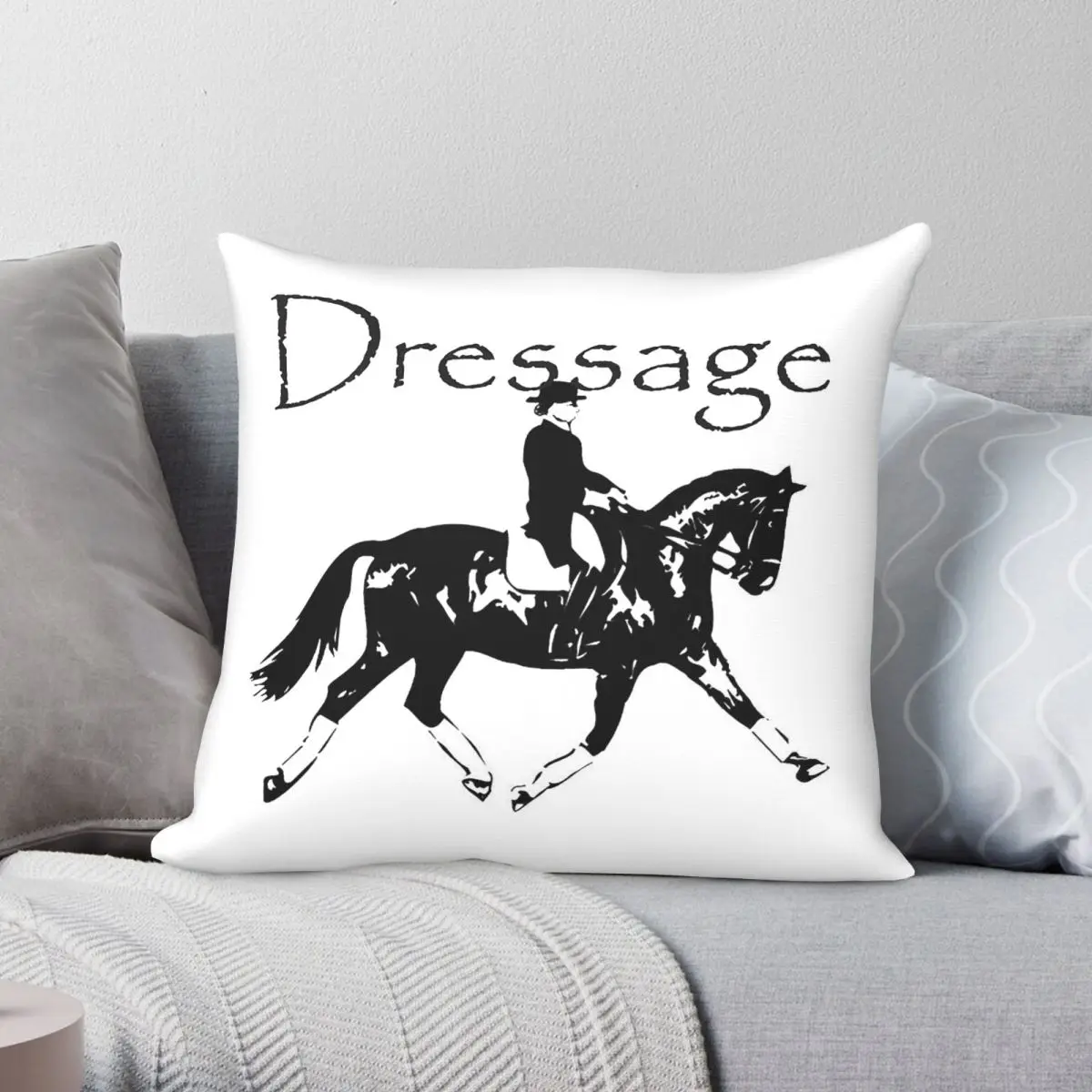 Dressage Horse And Rider Square Pillowcase Polyester Linen Velvet Pattern Zip Decorative Sofa Seater Cushion Cover Wholesale