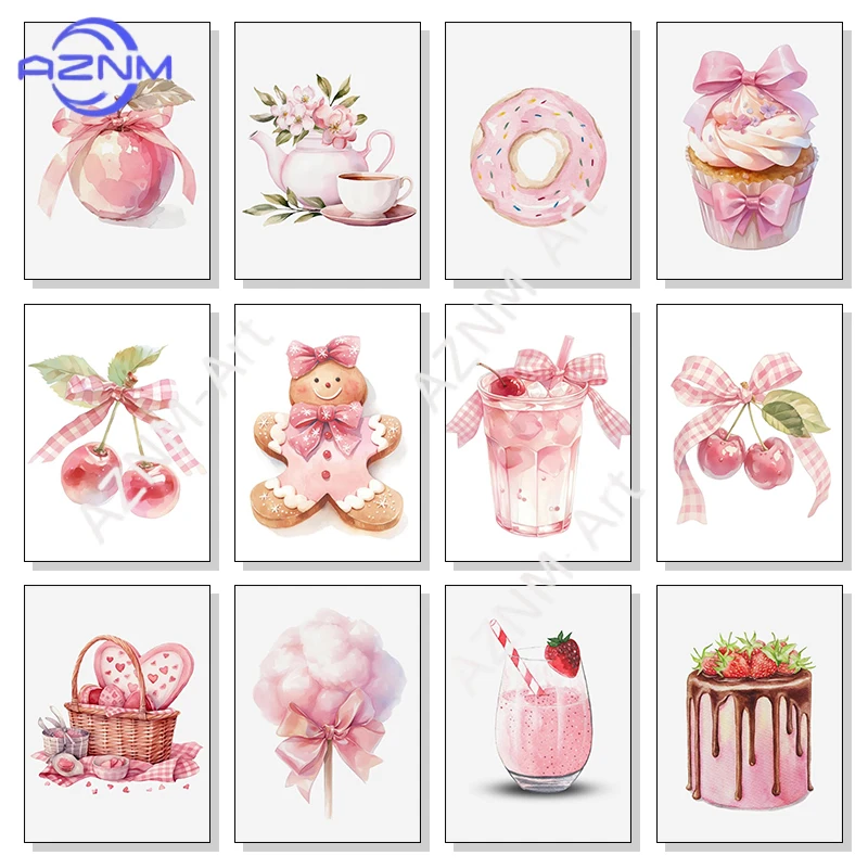 Romantisches rosa Dessert-Stilleben-Kunstposter, Leinwanddruck für Restaurant, Schönheitssalon, Dessertladen, Wanddekoration für Damenräume
