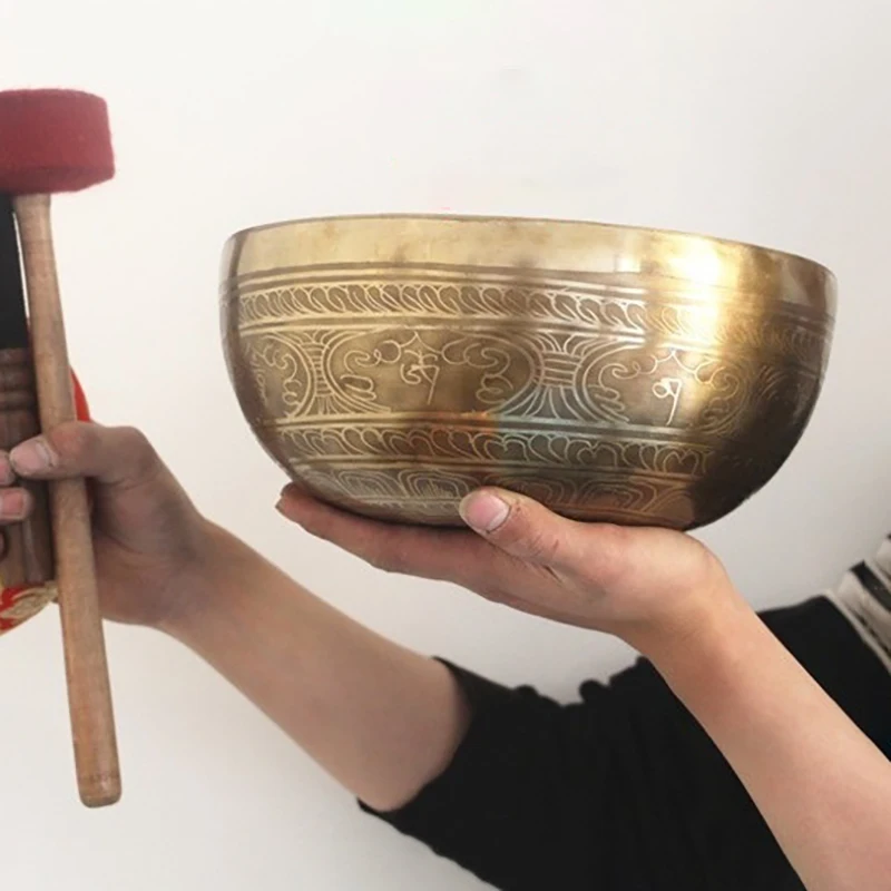 Nepal Large Tibetan Bowls Handmade Brass Singing Bowl Set Meditation Mindfulness Sound Bowls Buddhist Supplies Chakra Decoration