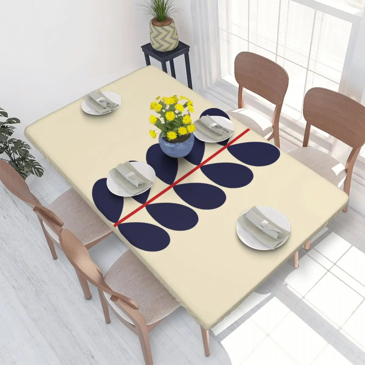 Custom Rectangular Fitted Classic Solid Stem Print Navy Table Cloth Oilproof Tablecloth Outdoor 4FT Table Cover