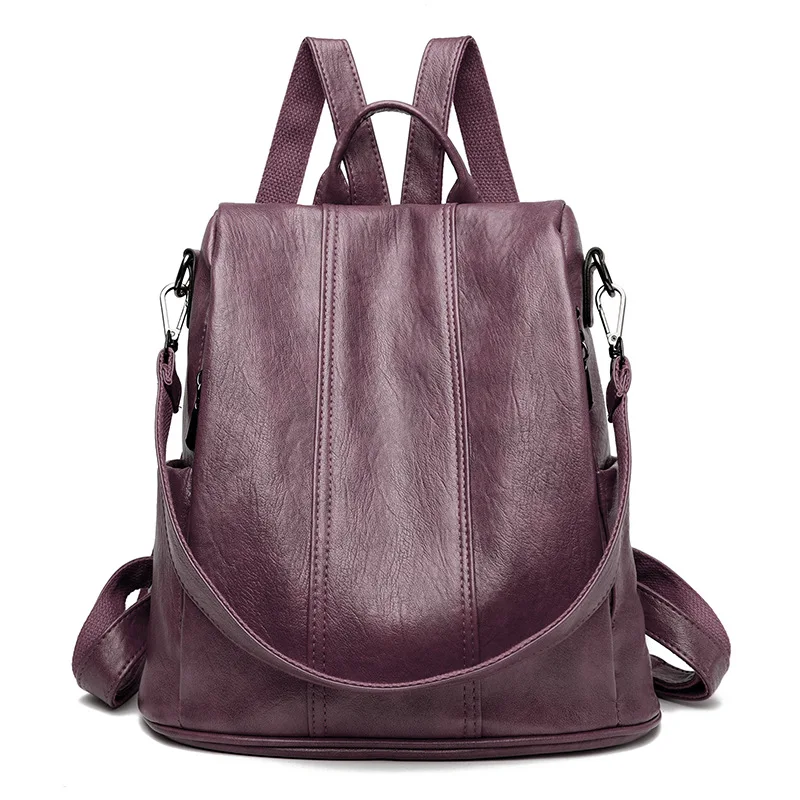 Genuine leather spliced women's backpack, retro and simple backpack, large-capacity anti-theft multi-purpose single-shoulder bag