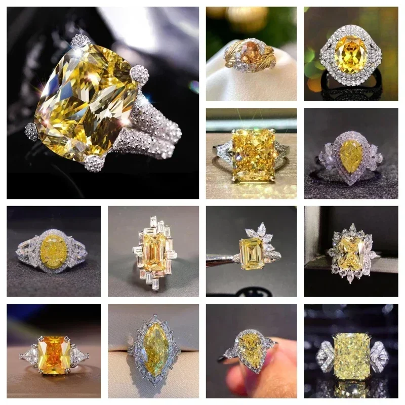 Новинка 2025, элегантное женское кольцо с желтым цирконием, роскошные аксессуары для годовщины свадьбы, вечеринки, яркие кристаллы, модные украшения