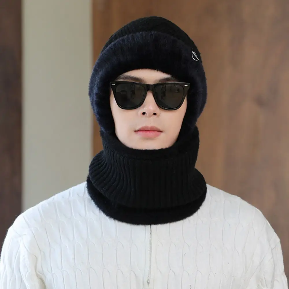 Trendy Men Gift Winter Hat Soft Knitted Winter Keep Warm Neck Warmer Thickened Knitted Hat Skating Running Neck Scarves