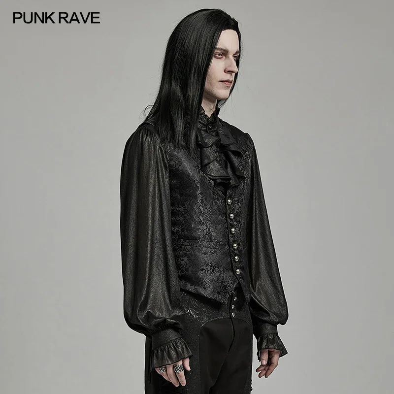 PUNK RAVE Men\'s Gothic Exquisite Jacquard Waistcoat Eyelet Drawstring Design Party Club Elegant Slim Black Men Vest