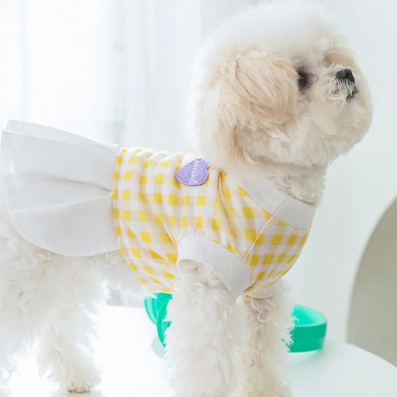 Dog Plaid Skirts Summer Puppy Clothes Cotton Dog T Shirt Pet Dog Dresschihuahua Bichon Clothing Girls Dog Costume Pet Sweatshirt