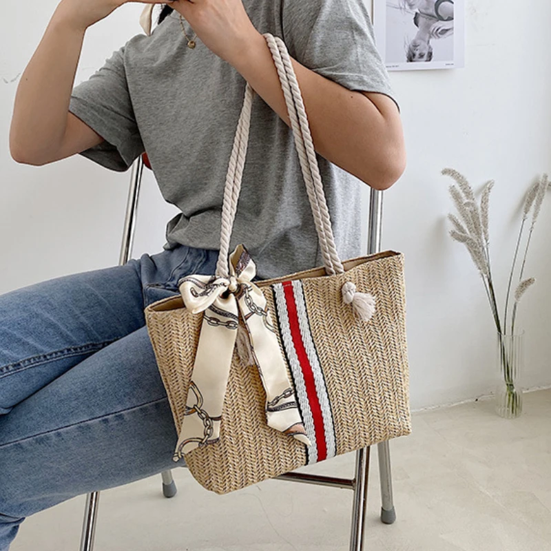 Women Large Capacity Straw Bags Summer Autumn 2022 New Popular Fashion Simple Shoulder Portable Tote Bag Hot