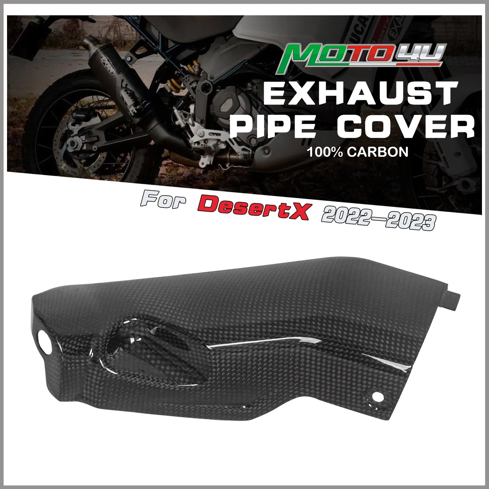 MOTO4U For Ducati Desert X 2022 Carbon Fiber Exaust Cover Exhaust Muffler Pipe Heat Shield Cover Gloss Motorcycle Modification