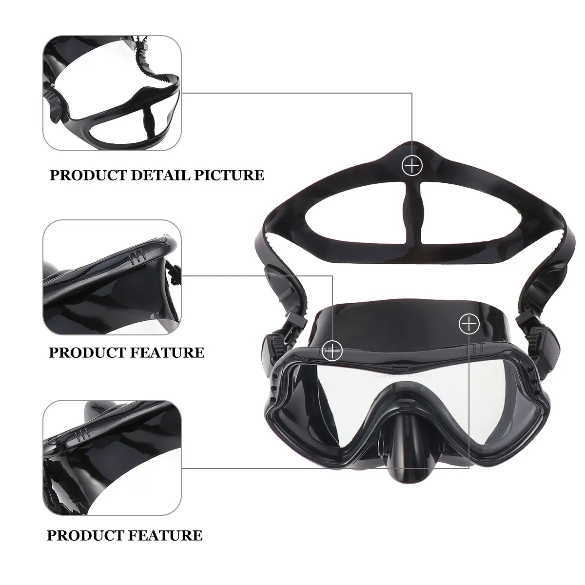 

Набор из 1 силиконовой маски для дайвинга с односторонним дренажным клапаном и быстросъемной застежкой, черный, для снорклинга, плавания и дайвинга