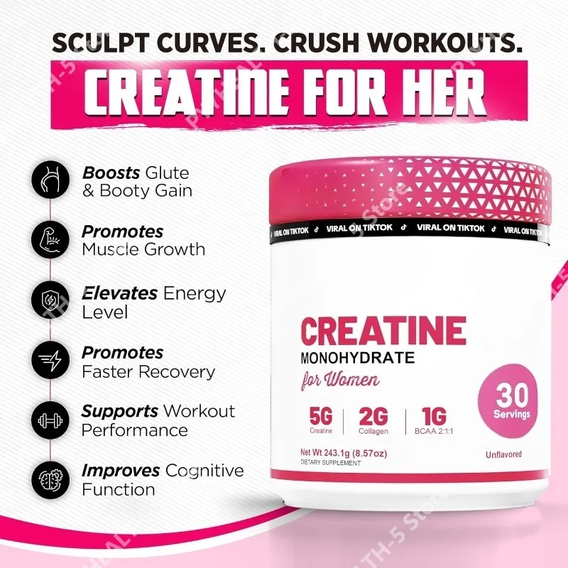 

Creatine for Women Post-Workout Supplement - 5000mg Creatine, 2000mg Hydrolyzed Bovine Collagen for Lean Muscle Growth