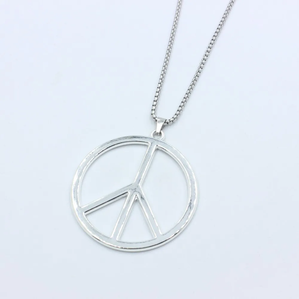 Peace Sign Necklace Hippie Necklace For Men Women Stainless Steel Chain Necklace Peace Charms Jewelry Gift