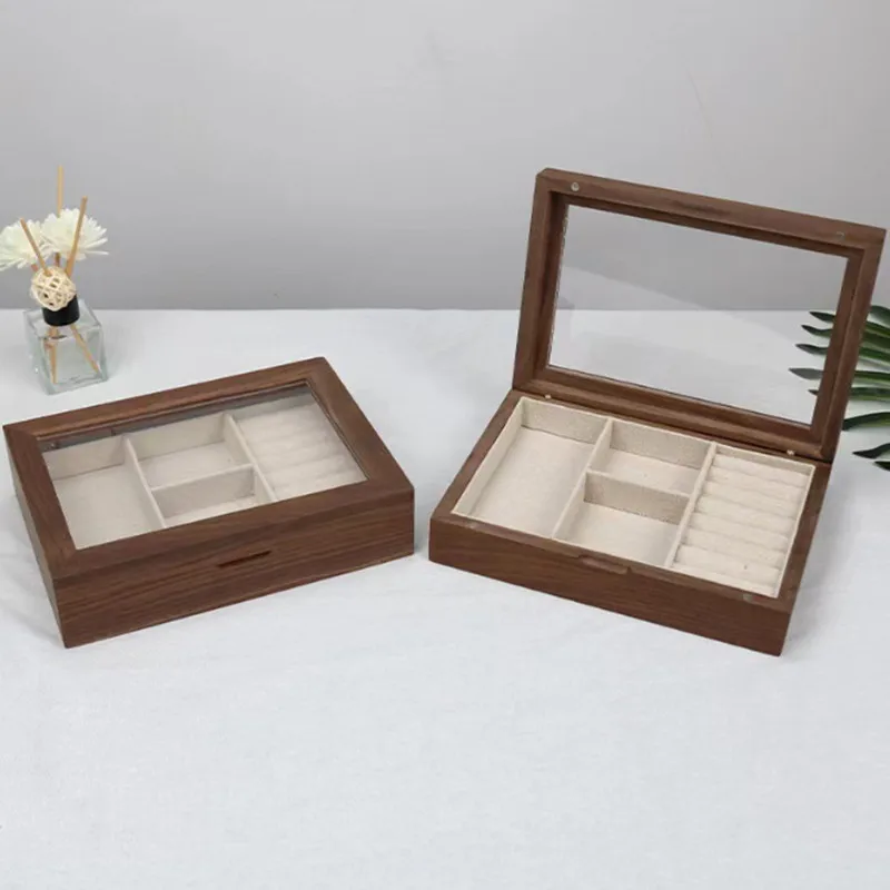 Retro Walnut Wooden Wedding Rings Earring  Bracelate Necklace Gift Packaging Jewelry Case Organizer Box