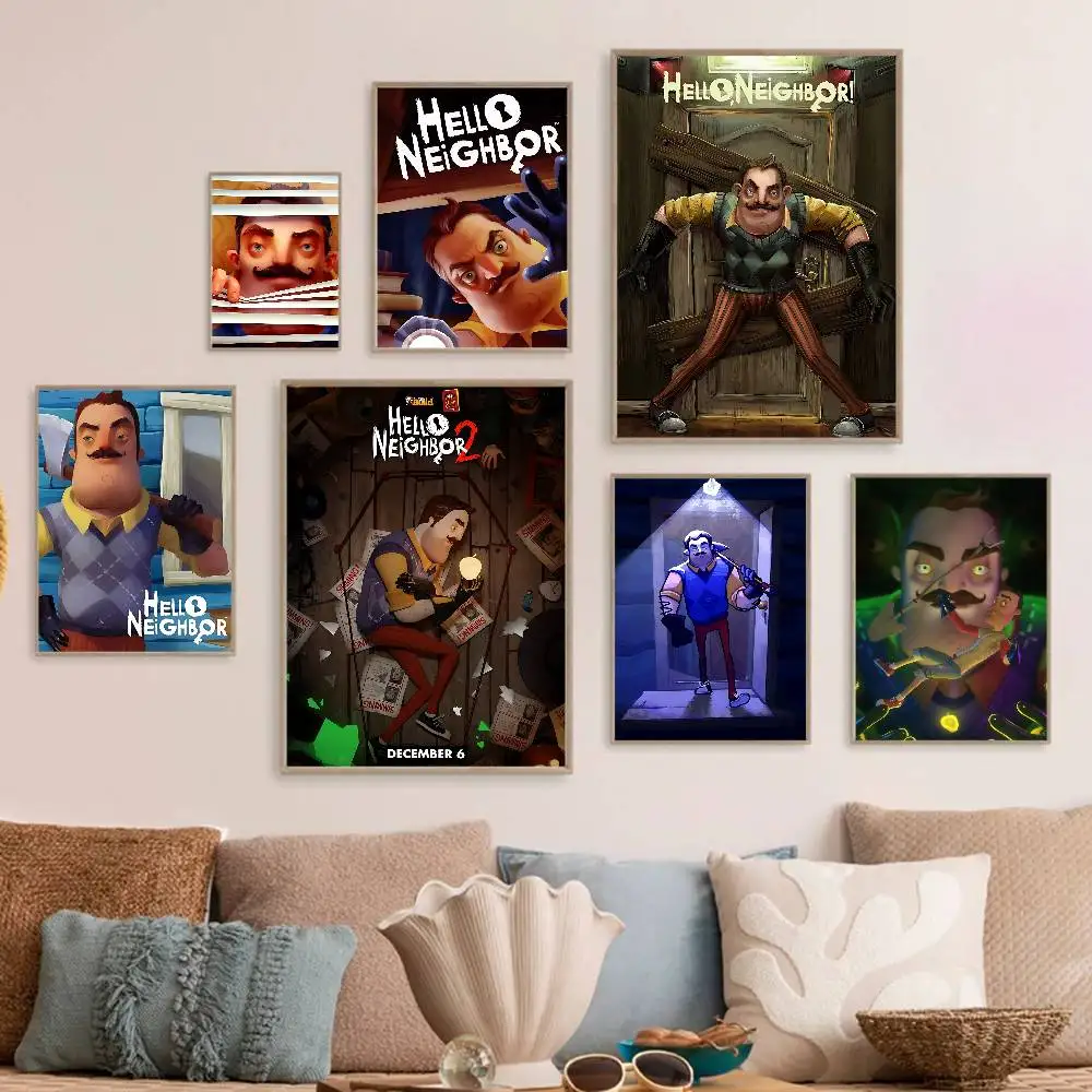 Popular Horror Game Hello N-Neighbor Classic Movie Posters Vintage Room Bar Cafe Decor Stickers Wall Painting