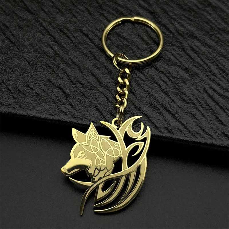 Viking Nordic Mythologie Wolf Keltischer Knoten Schlüsselanhänger für Frauen Männer Edelstahl Silber Farbe Tier Amulett Schlüsselanhänger Schmuck