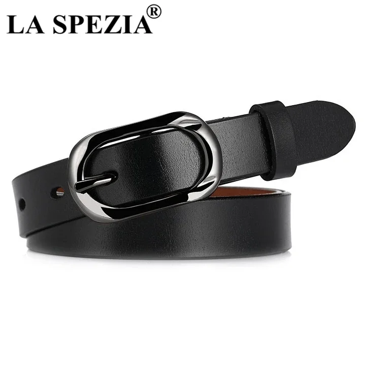 LA SPEZIA Genuine Leather Belt Women Burgundy Pin Buckle Belt Female Vintage Brand Real Leather Ladies Classic Belt For Jeans