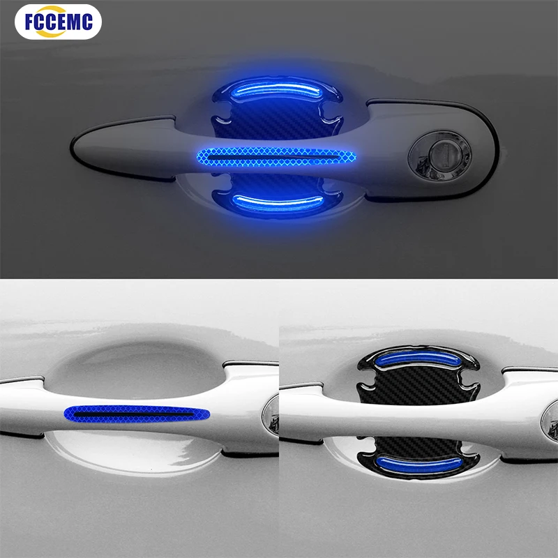 8pcs/Set 3D Car Reflective Sticker Tape Reflector Fender Warning Bumper Strip Door Handle Bowl Cover Auto Exterior Accessories