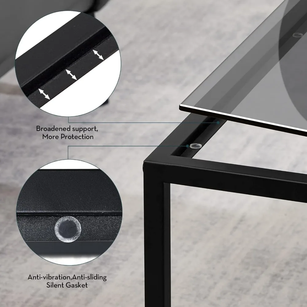 گلاس کافی ٹیبل، چھوٹی جدید کافی ٹیبل مربع سادہ مرکزی لونگ روم ٹیبل 26.7 x 26.7 x 15.7 انچ، آف سیاہ