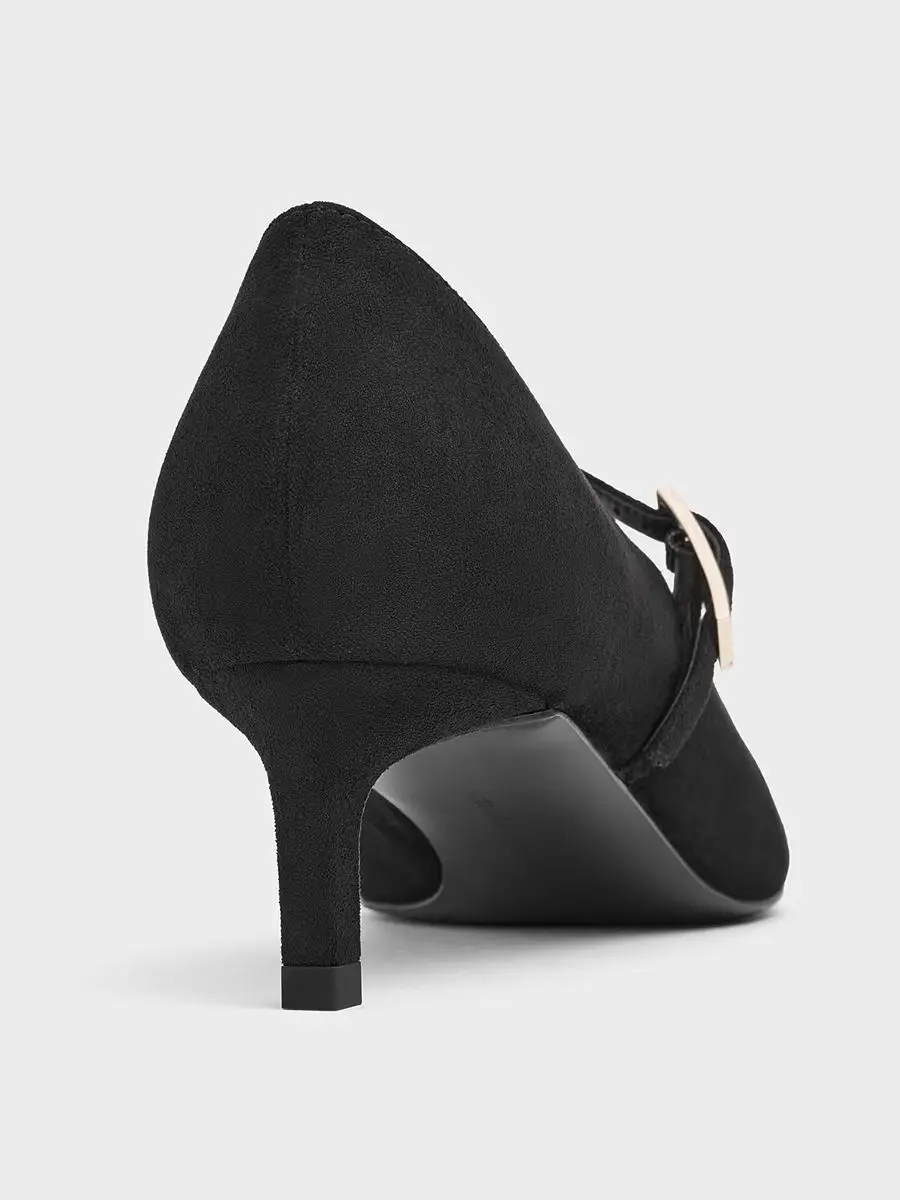 FWRD Women's Satin Pointed-Toe Mary Jane Kitten Heel Pumps with Buckle Strap, Elegant Office Party Shoes #FWRD000219