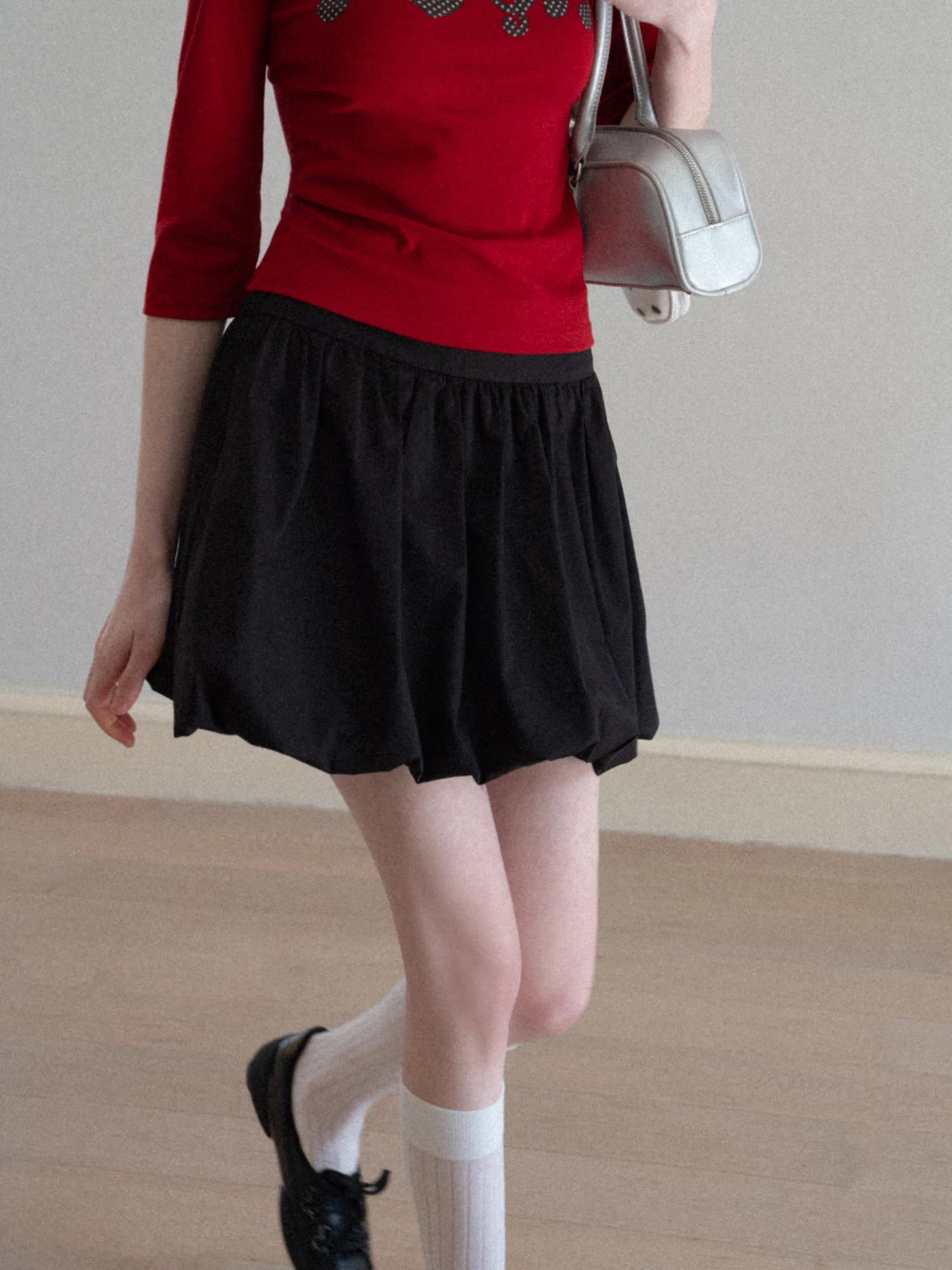 

Black High Waist A-Line Flower Bud Short Half Skirt Women's Spring Summer Korean Style Elegant Slimming Puffy Skirt