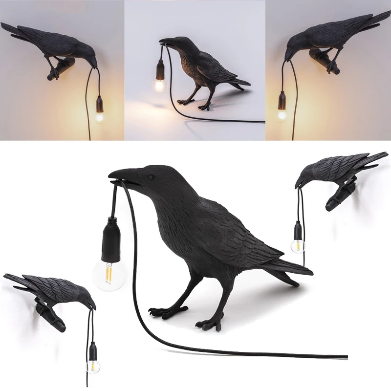 

Resin Lucky Bird Crow Wall Lamp Modern Table Lamp Night Light Bedroom Bedside Living Room Home Decoration Gift