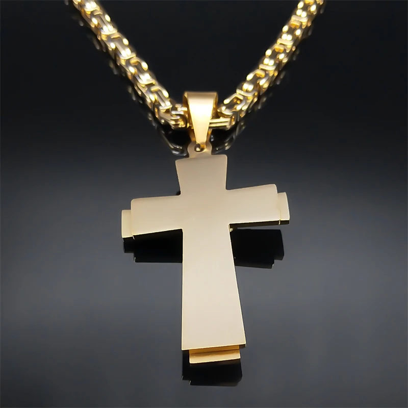 Male Punk Cross Necklace for Women Men Stainless Steel Gold Color Jesus Crucifix Chain Boyfriend Gift Jewelry collar N2342S06