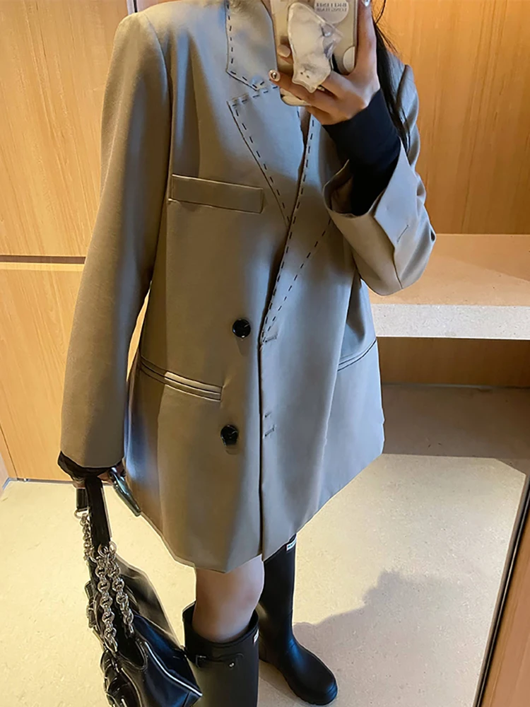 DEAT Fashion Women\'s Blazer Loose Open Wire Dickie Single Breasted Straight Solid Color Suit Jackets Summer 2024 New 17A9314