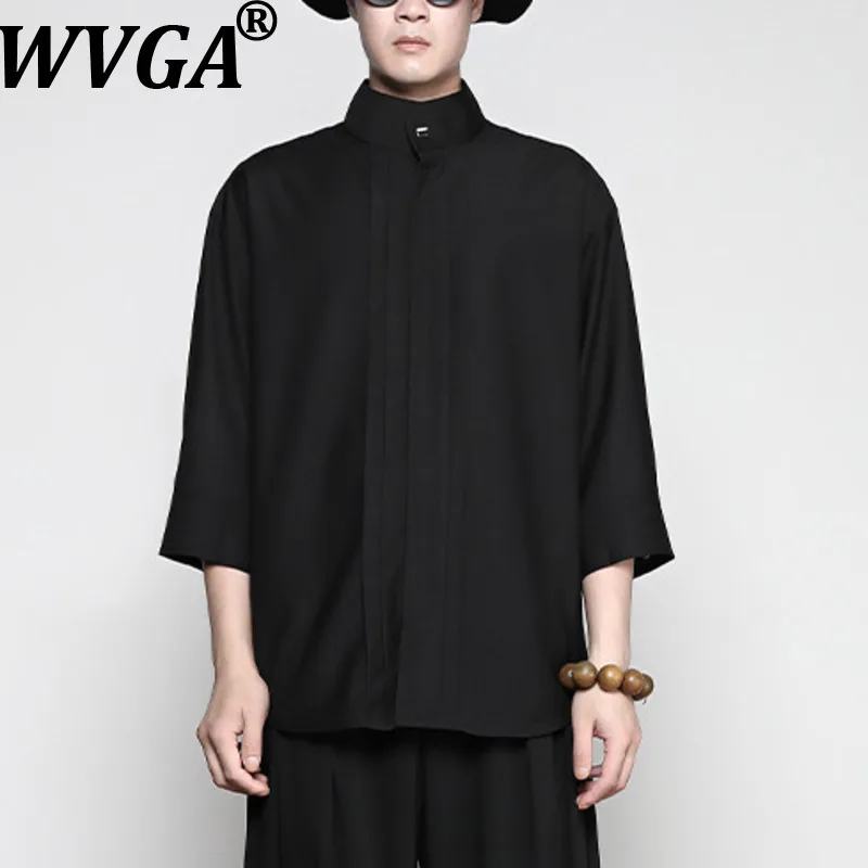 

WVGA Spring Autumn New Man Tide Niche Design French Style Stand Collar Three-Quarter Sleeve Shirts Niche Chic Casual Tops W21532
