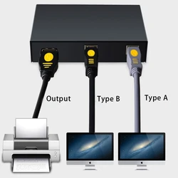2 in 1 Out USB Print Sharer, 2 USB 2.0 Ports Splitter Printer Adapter Sharing Device Switch Box for PC Printer Computer K1KF