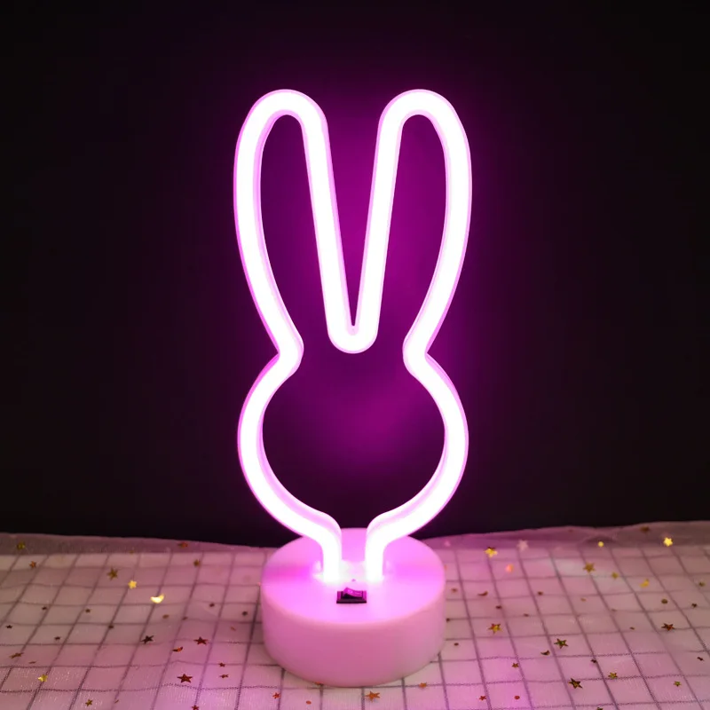 Rabbit Ear Shaped Neon Light USB or 3AA Battery Powered Suitable for Room Table Decoration Window Night Light 05