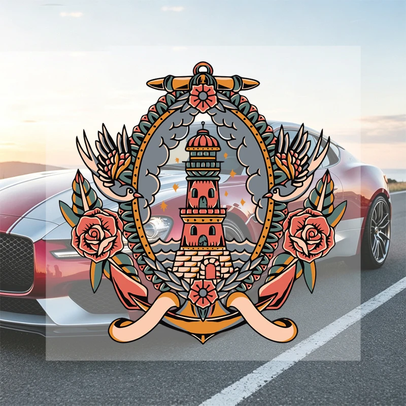 Car Stickers Lighthouse Rose Anchor Vinyl Decal Waterproof Die Cut Removable Durable for Fuel Tank Gas Cap Bike Auto Decor
