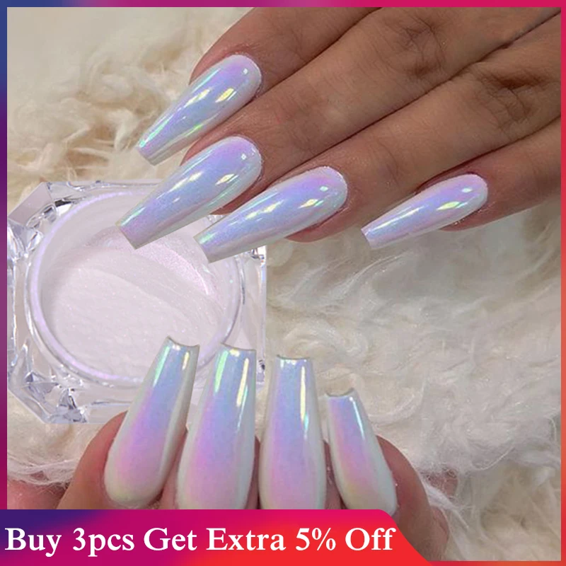 

Pearl Glitter Nail Powder Aurora Mirror Rub Chrome Pigment White Purple Neon Powder Manicure Gel Polish Dust Nail Art Decoration