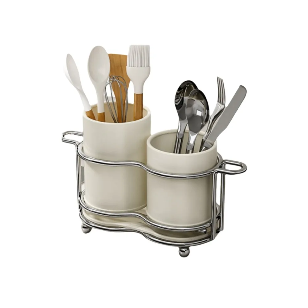 

Multifunctional Kitchen Utensil Holder Space-Saving Rustproof Cutlery Storage Rack Large Capacity Drainer Stand Kitchen