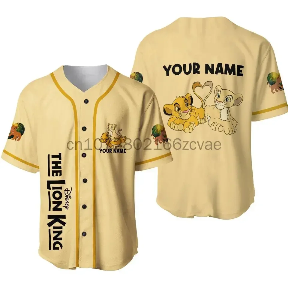 2024 Disney Baby Simba Baseball Shirt Cartoon Print Y2k Baseball Jersey Shirts Outdoor Sports Casual Men Women Kids Tops