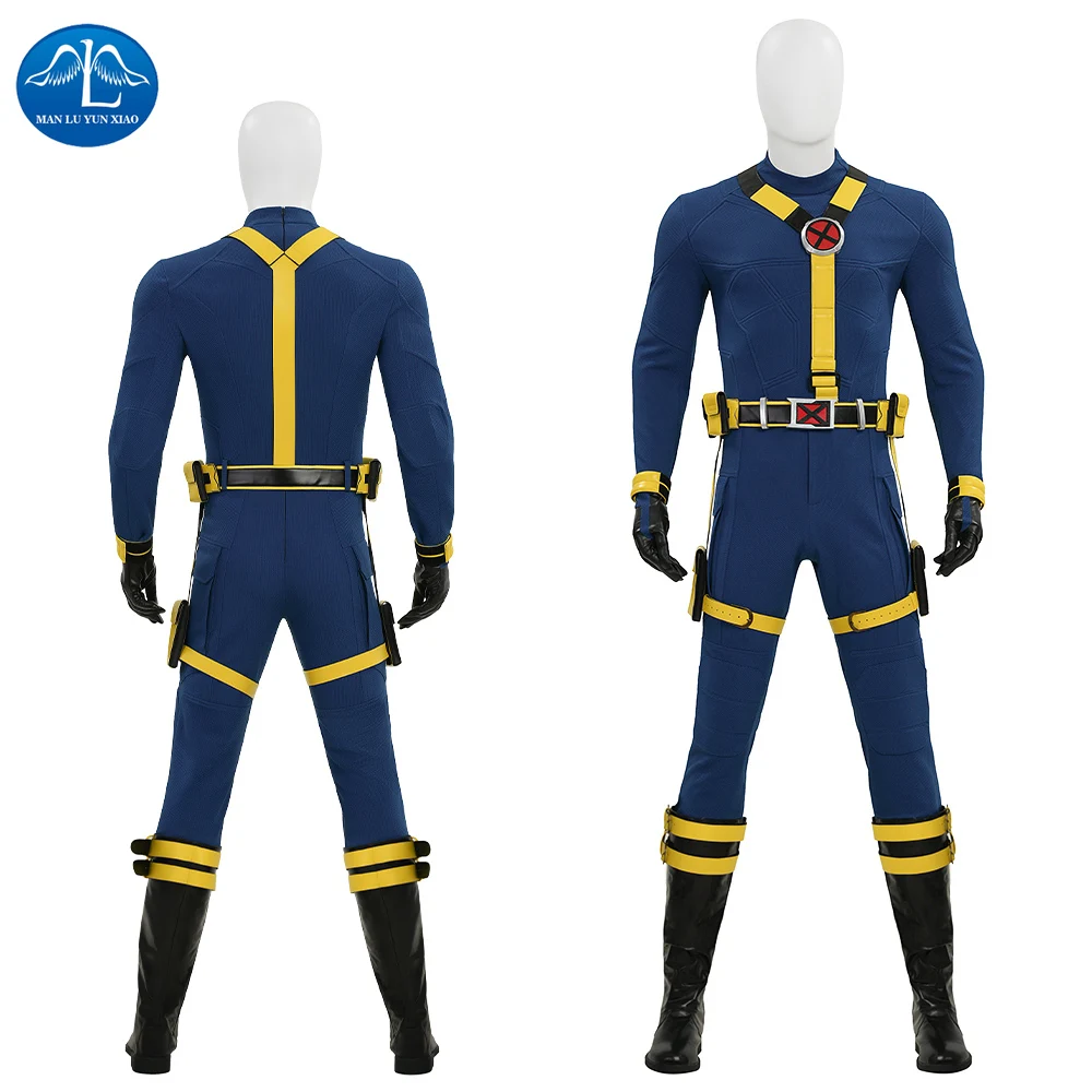 

Adult Halloween Doomsday Cyclops Carnival Anime X97 Man Jumpsuits Cosplay Costume Leather Jumpsuit Yellow Belt