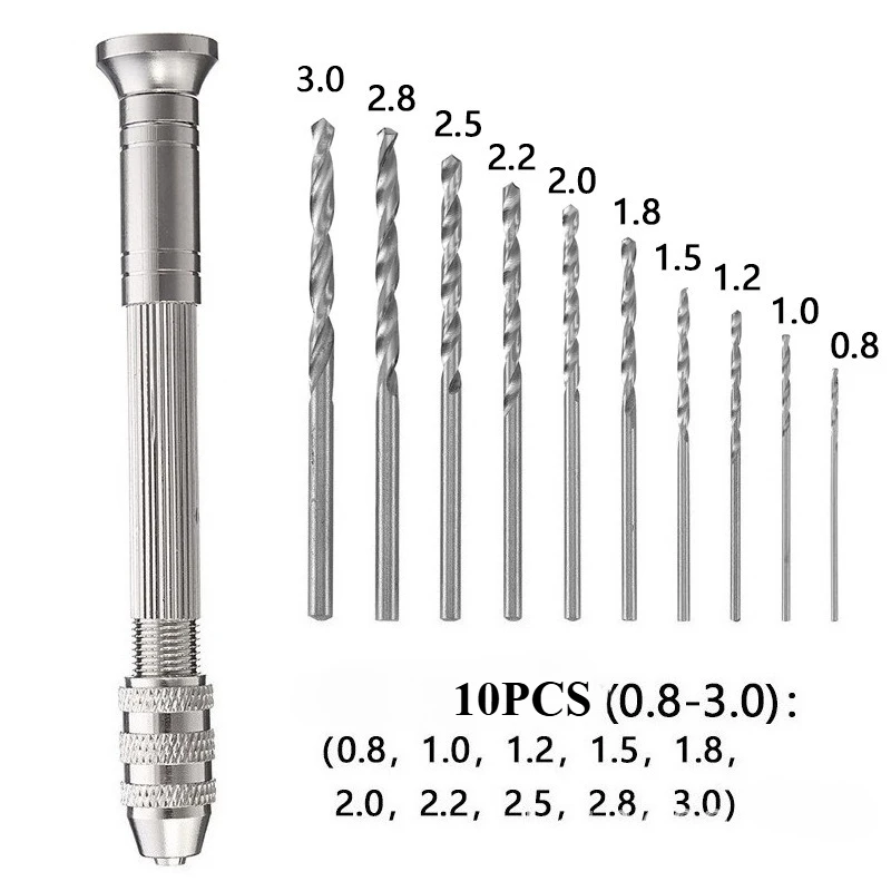 Punte elicoidali a mano Mini punzonatrice manuale 0,8-3,0 mm Piccole trapani a mano o punte da trapano Set Perforatrice per utensili fai da te per la lavorazione del legno