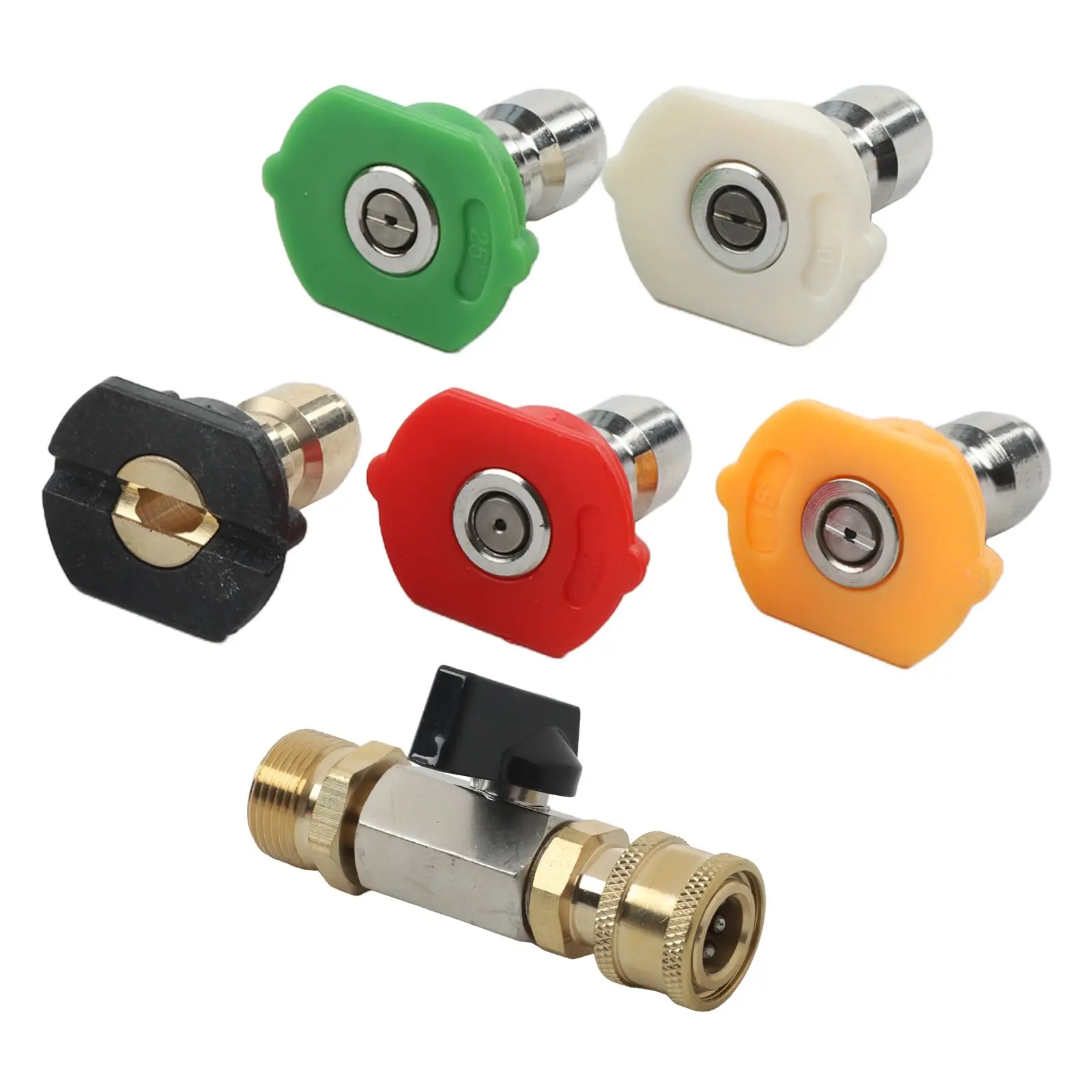 M22 To 14mm Adapter With Quick Coupling Ball Valve For Pressure Washer 4500 PSI Stainless Steel 1/4 Female Nozzle
