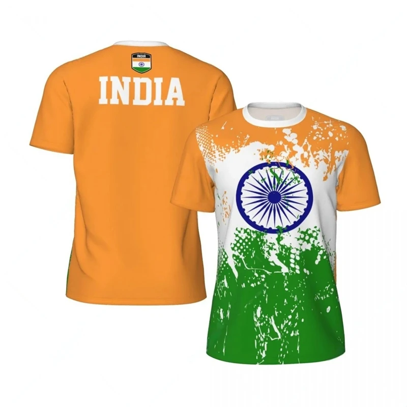 Fashion India Flag Football T Shirts For Men Summer Trend National Emblem 3D Printed Sports Tees Casual Oversized Kids T-Shirt