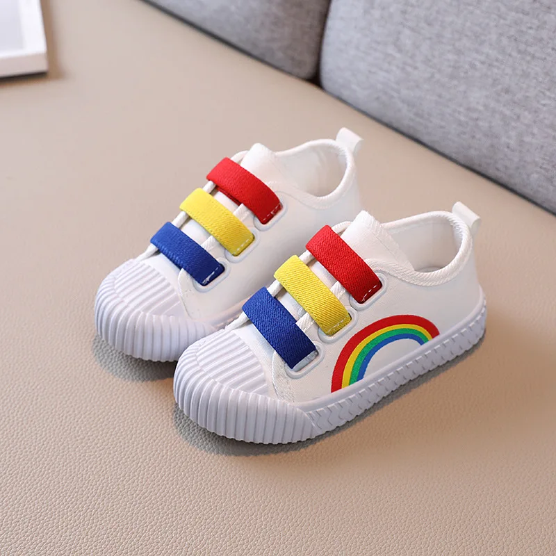 Child Boy Girl Canvas Hook Loop Flat Rainbow Shoes Spring Leisure Kids Non-slip Comfort Sneakers Shoe Toddlers Tennis Shoes